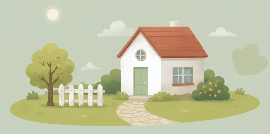 Abbildung eines Hauses im grünen Garten.